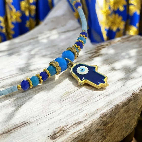 🆕️Turkish Handmade Hamsa Hand Evil Eye Necklace | Gold Plated Protection Charm - Picture 14 of 15